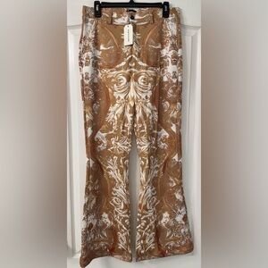 Ouku Men's Ethnic Intricate Disco Pants 60s 70s Bell Western